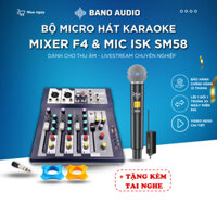 Bộ Mic Không Dây Hát Karaoke Mixer F4 Kèm 2 Tay Mic dành cho Loa Kéo, Loa vi tính, Loa gia đình