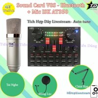 Bộ Mic Thu Âm AT350 và Sound Card V8S Kèm Chân Kẹp Màng Tai Nghe - Sound Card V8S Có Auto-tune, Tích Hợp Pin, Bluetooth