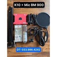 Bộ mic thu âm BM900 Sound Card XOX K10 2020 bản tiếng anh chân màng- combo live stream