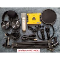 Bộ mic thu âm ISK at100 sound card xox k10 2020 chân màng dây live đầy đủ tặng tai nghe ốp tai