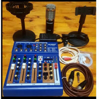Bộ mic thu âm livestream BM900 và Bàn trộn mixer F4 pro kèm kẹp mic,kẹp điện thoại,tai nghe