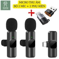 Bộ Micro 2 mic Thu Âm Không Dây K9 (1 Mic, 2 Mic) Khử Tiếng Ồn Để Livestream Ghi Âm Quay Video Cổng iPhone và Type C Mic
