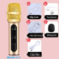 Bộ Micro C11 Live Stream, Hát Karaoke Chuyên Nghiệp Mới, Đầy Đủ Phụ Kiện Tai Nghe, Cáp Sạc, Dây Live, Dây Lấy Nhạc