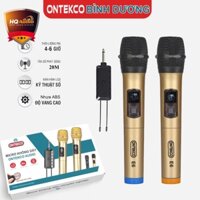 Bộ micro không dây ONTEKCO E6 màu vàng đen hát karaoke dùng cho mọi loa kéo, amply gia đình