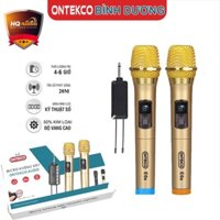 Bộ micro không dây ONTEKCO E6s màu vàng, hút âm mạnh, hát karaoke dùng cho mọi loa kéo, amply gia đình