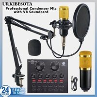 Bộ micro ngưng tụ URKIBESOTA, Bộ trộn âm thanh phát trực tuyến BM800, Điện thoại di động chuyên nghiệp Thẻ âm thanh máy tính Thay đổi giọng nói Micro phát trực tuyến Âm thanh điện thoại thông minh