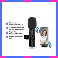 Bộ Micro Thu Âm Không Dây Cài Áo Cho Điện Thoại (1 Mic) Lọc Tiếng Ồn Để Livestream Ghi Âm Quay Video tripod