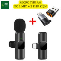 Bộ Micro Thu Âm Không Dây Cài Áo K9 Cho Điện Thoại (1 Mic, 2 Mic) Lọc Tiếng Ồn Để Livestream Ghi Âm Quay Video thu âm