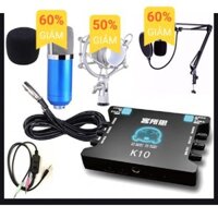 Bộ Micro thu âm Live Stream BM900 + Sound Card K10   tieng HOA   2020  và phụ kiện