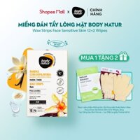 Bộ miếng dán tẩy lông mặt Body Natur Wax Strips Face Sensitive Skin 12+2 Wipes (khăn lau)