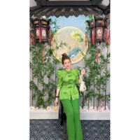 Bộ mizama,cổ tàu tay lỡ,tay loe quần ống suông có chun phía sau,bộ lam,bộ mặc Tết xinh áo gấm quần lụa Hồng Ngọc