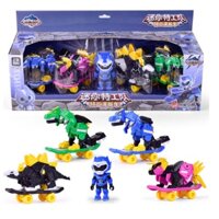 Bộ mô hình miniforce biệt đội siêu nhân nhí mini gồm 1 siêu nhân Volt tốc độ  và 4 khủng long cỡ nhỏ