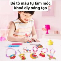 Bộ móc khoá cao cấp tự tô màu trang trí với bút sơn nước ( có thể làm mặt dây truyền )