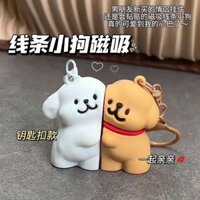 Bộ móc khóa nam châm hình chó con hoạt hình mới, bộ cặp đôi, mặt dây chuyền ôm, quà tặng sáng tạo dễ thương bằng silicone