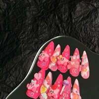 Bộ Móng Tay Giả Dài Màu Hồng Họa Tiết Hoạt Hình Kirby Dễ Thương