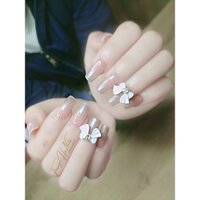 bộ móng tay giả nail box đính nơ vẽ mắt mèo kim cương kèm keo