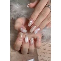 bộ móng tay giả nail box kèm keo ẩn xà cừ vân đá cô dâu