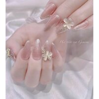 bộ móng tay giả nail box thiết kế đính đá mắt mèo lấp lánh kèm keo