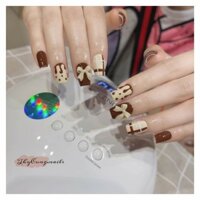 bộ móng tay giả nail box vẽ đính nơ kèm keo màu cam đất