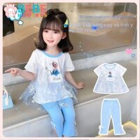 bộ mùa hè cho bé gái,bộ đồ bé gái mùa hè ,set hè cho bé gái,váy công chúa Elsa,Set Áo Thun Ngắn Tay + Quần Dài Thời Trang Hè Cho Bé Gái 2-8 Tuổi