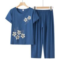 Bộ mùa hè của mẹ in hình vải cotton và lanh rộng rãi dành cho người già Nữ Nhung