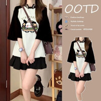 Bộ Mùa Hè Mới Rời Ins Áo Thun Nữ Tay Ngắn Váy Xếp Ly Dễ Thương