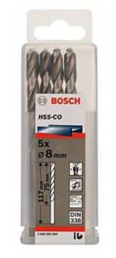 Bộ mũi khoan Inox Bosch HSS-Co 8mm (5 mũi) 2608585894