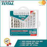 Bộ mũi khoan kim loại, khoan bê tông và bắt vít 19 chi tiết TOTAL TACSDB1901 - Độ cứng siêu cao, chịu lực tốt, đa dụng