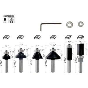 Bộ mũi phay cạnh 6 chi tiết dùng cho gỗ Bosch 2607017470