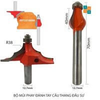 BỘ MŨI SOI GỖ - MŨI PHAY GỖ ĐÁNH TAY CẦU THANG MẪU ĐẦU SƯ, MŨI R38 - MŨI ĐÀO BI DÀI 40MM CỐT 12.7MM