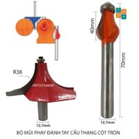 BỘ MŨI SOI GỖ - MŨI PHAY GỖ ĐÁNH TAY CẦU THANG CỘT TRÒN, LÕM R38 -  ĐÀO BI DÀI 40MM CỐT 12.7MM