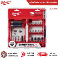 Bộ mũi vít 26 chi tiết đa năng SHOCKWAVE Milwaukee, bộ khẩu và đầu bắn tôn bulong chuôi lục giác máy khoan bắt vít pin
