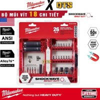 Bộ mũi vít 26 chi tiết đa năng SHOCKWAVE Milwaukee, bộ khẩu và đầu bắn tôn bulong chuôi lục giác máy khoan bắt vít pin