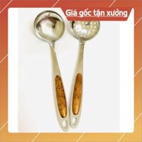 Bộ muôi canh, muôi thủng inox cán ốp cỡ to, 9x35cm