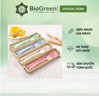 Bộ muỗng đũa nĩa nhựa lúa mạch - Màu hồng