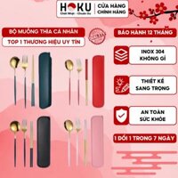 Bộ Muỗng Đũa Nĩa Thìa Dĩa HOKU Inox 304 Cá Nhân, Văn Phòng Có Hộp Đựng Phủ Bóng Sang Trọng Tiện Lợi – BMD01
