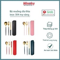 Bộ muỗng đũa nĩa thìa dĩa inox 304 cá nhân, văn phòng có hộp đựng phủ bóng sang trọng tiện lợi