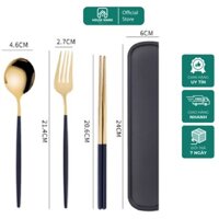 Bộ Muỗng Đũa Nĩa Thìa Inox 304 Cá Nhân Cơm Trưa Văn Phòng Dã Ngoại Phủ Bóng Sang Trọng MD1 , tiện ích,không gỉ