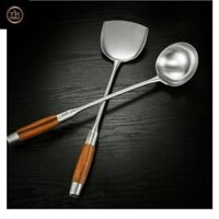 Bộ muỗng xẻng inox304 CÁN GỖ nấu ăn cao cấp dùng nhà hàng khách sạn quán ăn
