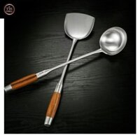 Bộ muỗng xẻng inox304 CÁN GỖ nấu ăn cao cấp dùng nhà hàng khách sạn quán ăn
