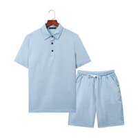 Bộ Nam Áo Cổ Bẻ Quần Đùi Vải Đũi Mát