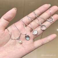 Bộ Năm Món Ngọc Trắng Phong Cách Niche Thiết Kế Thanh Lịch Dây Chuyền Đá Mặt Trăng Sang Trọng Đơn Giản Đa Năng Choker Cổ Cao Cấp Siêu Tinh