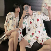 bộ nam mùa hè cao cấp bộ hydrogen nam Bộ đồ ngủ cặp đôi mẫu mới năm 2024, bộ đồ mặc nhà có thể mặc bên ngoài mùa hè cho nam với tay ngắn bằng lụa băng mùa hè