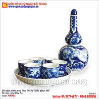 Bộ nậm rượu Rồng Ẩn men lam cổ