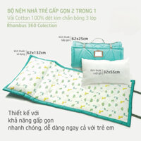 Bộ nệm gối gấp gọn 2 trong 1 cotton chần bông siêu mềm size 60x130cm cho bé đi học mầm non mẫu giáo nhà trẻ