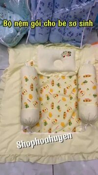 Bộ nệm gối sơ sinh vải kate mềm mịn êm ái cho em bé 0-12 tháng tuổi (Ảnh Thật)