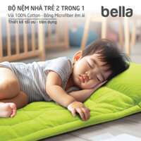 Bộ nệm nhà trẻ 2 trong 1 (Gối nằm - Nệm). Vải Cotton 100% chần bông gòn Microfiber. Mở gấp dễ dàng Bella