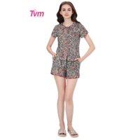 Bộ ngắn nữ tay ngắn B675 Tvm Luxury Homewear, chất liệu kate boiz