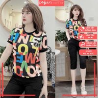 Bộ ngố nữ COBI Set đồ lửng thun quần đen  bigsize vải co giản mặc đi chơi dễ thương BL17