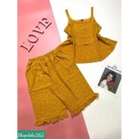 Bộ ngủ 2 dây,đồ bộ nữ,đồ ngủ mặc nhà lửng vải lụa BL 22 hoạ tiết hoa nhí siêu cưng. - Màu 1 - Size 45-55,57kg